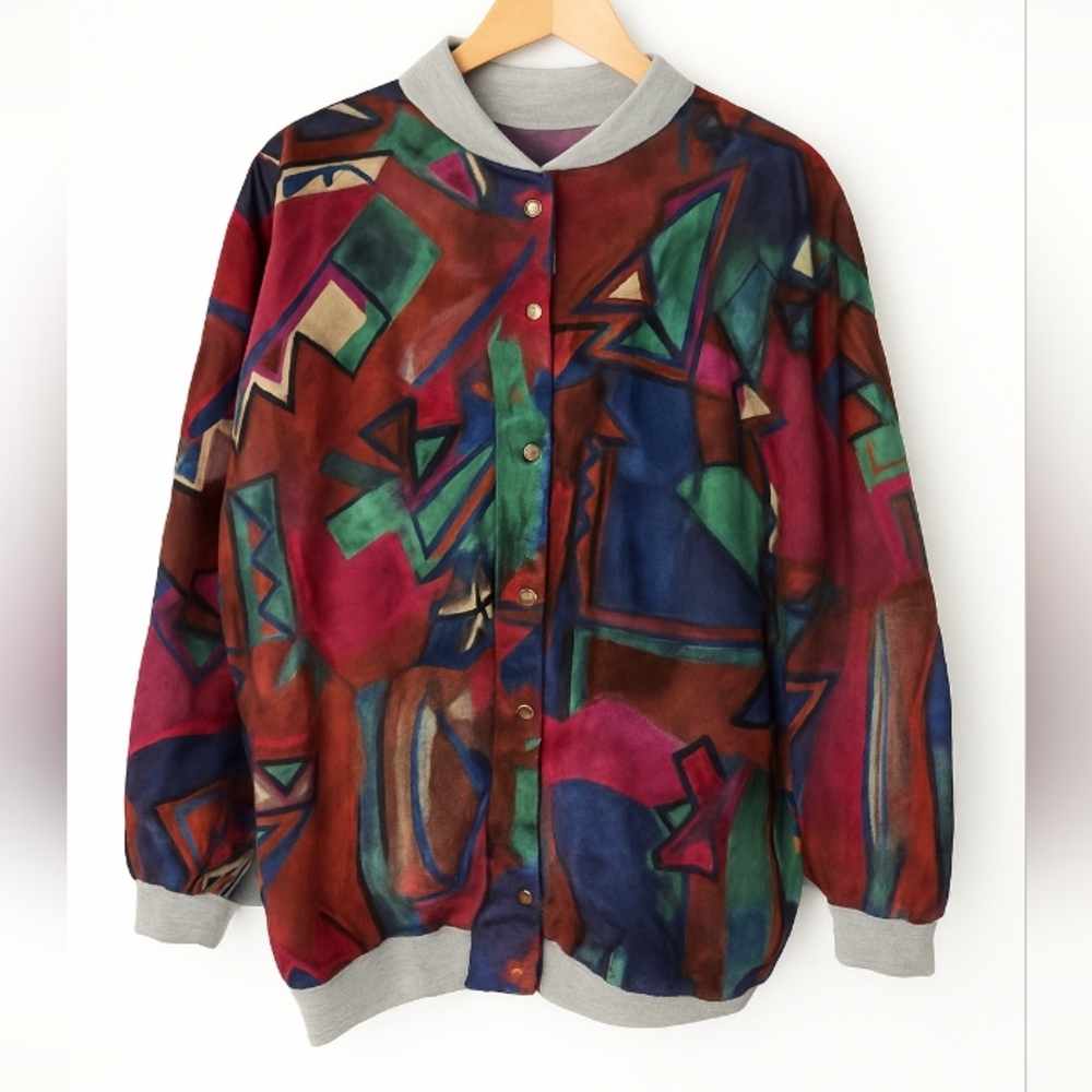 Vintage 80s Reversible Abstract Bomber Jacket‎ OSFA Current Seen Retro Colorful